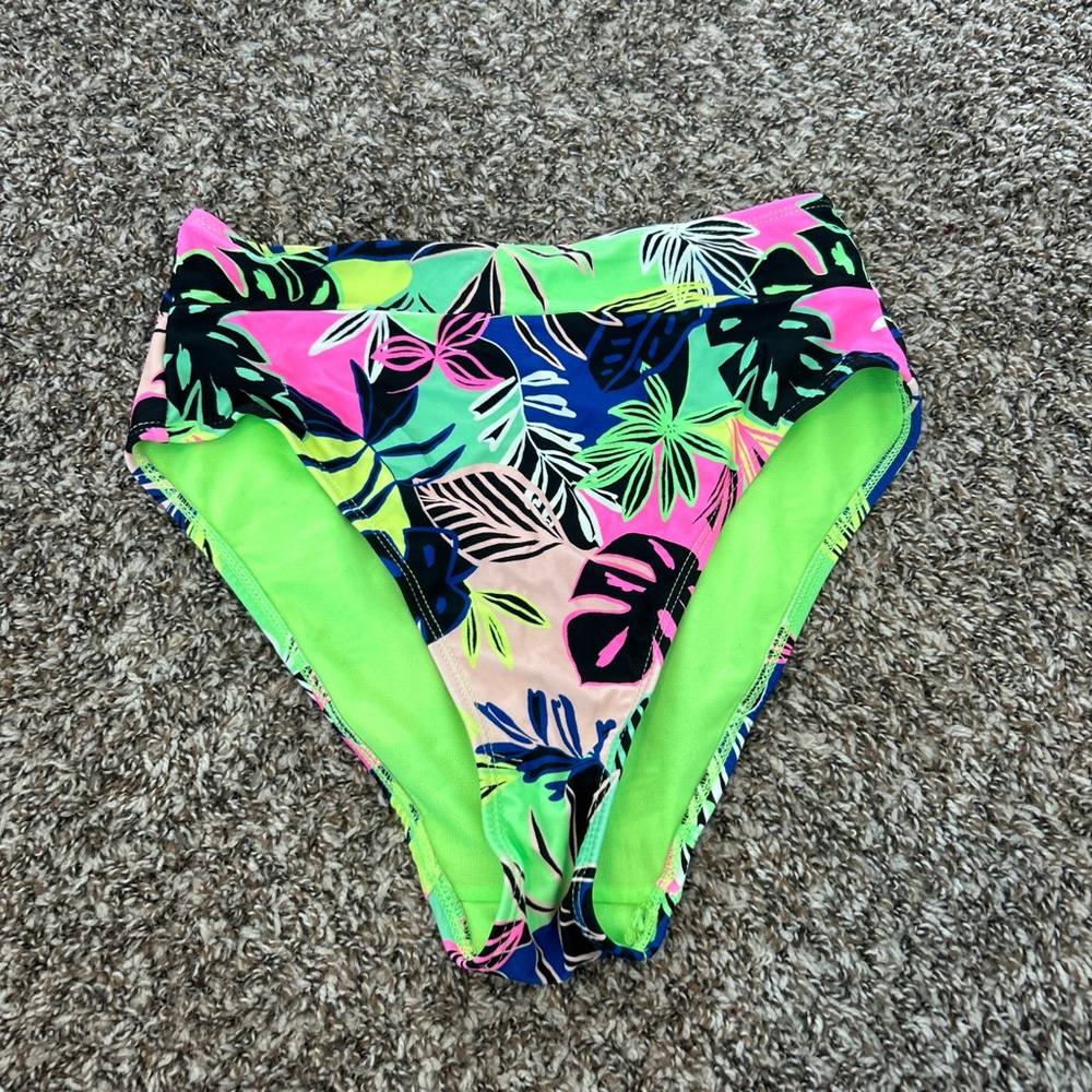 No Boundaries Tropical Print Bikini Bottom - Green, Pink, Blue
